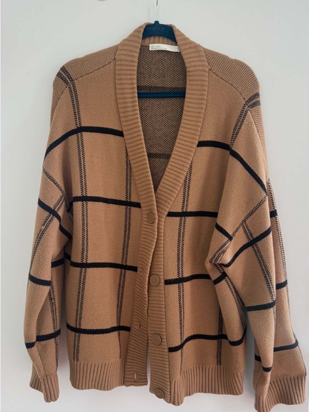OAK + FORT Camel Windowpane Button Cardigan - Picture 4 of 4
